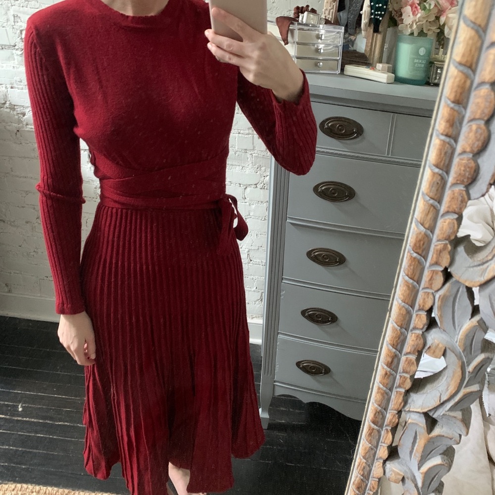 Long Sleeve Tie Waste Sweater Maxi Dress